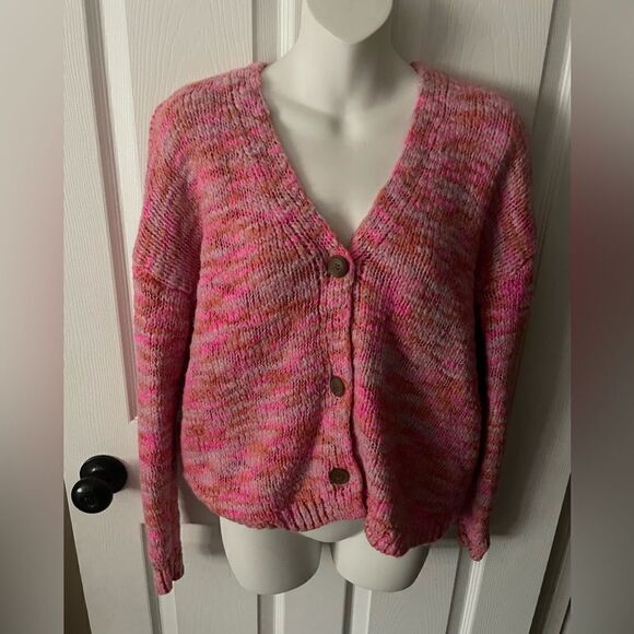 John Paul Richard Orange / Pink Button Cardigan Sweater Size s - Picture 2 of 10
